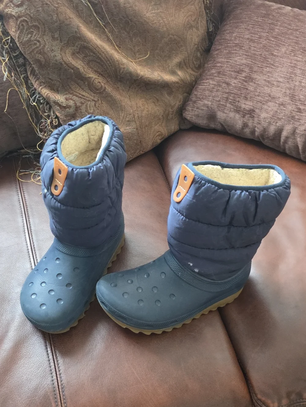 CROCS Kids Navy and Tan Winter Snow Boots